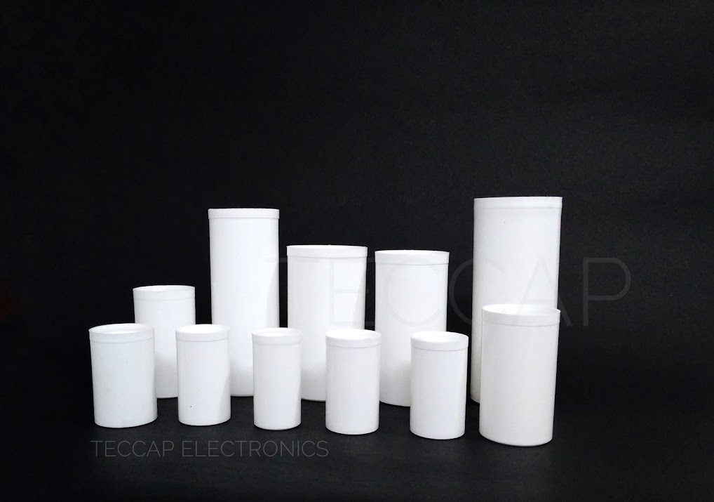 White plastic capacitor casings blow moulded Teccap Electronics Kochi